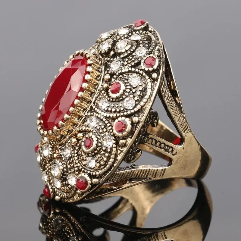 Unique Vintage Oval Ring Ancient Gold Anniverssary For Women Jewelry