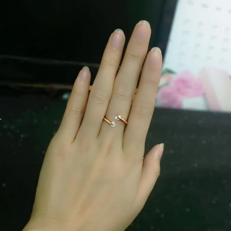 Unique White Sapphire Engagement Ring Women 14K Rose Gold Jewelry