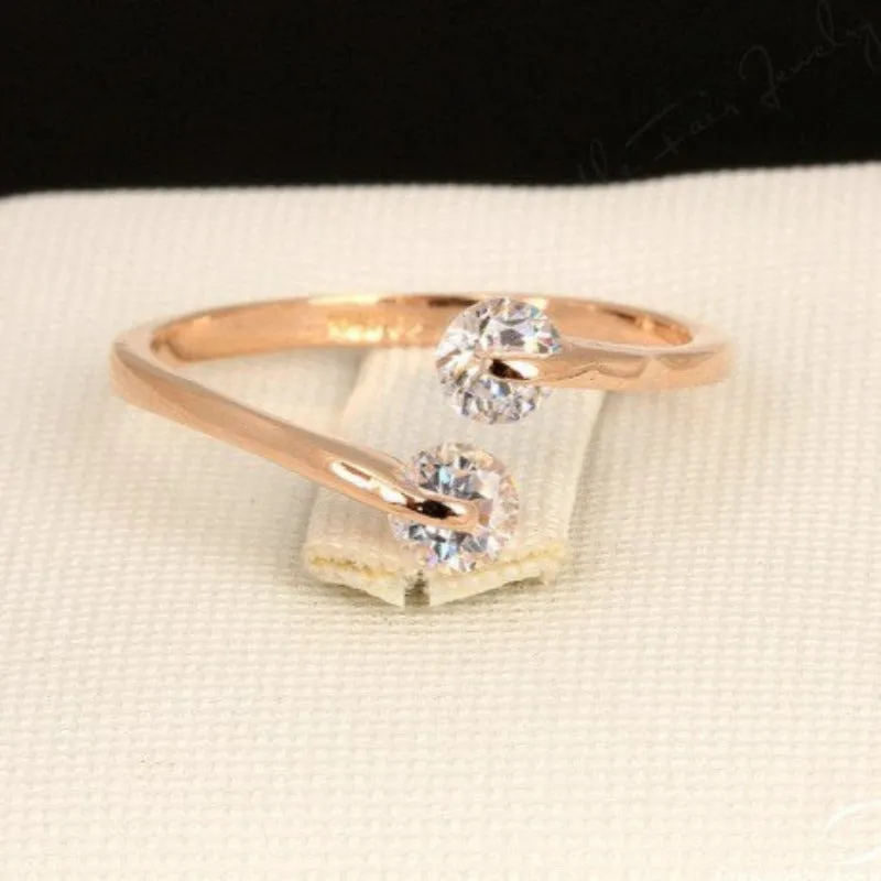 Unique White Sapphire Engagement Ring Women 14K Rose Gold Jewelry