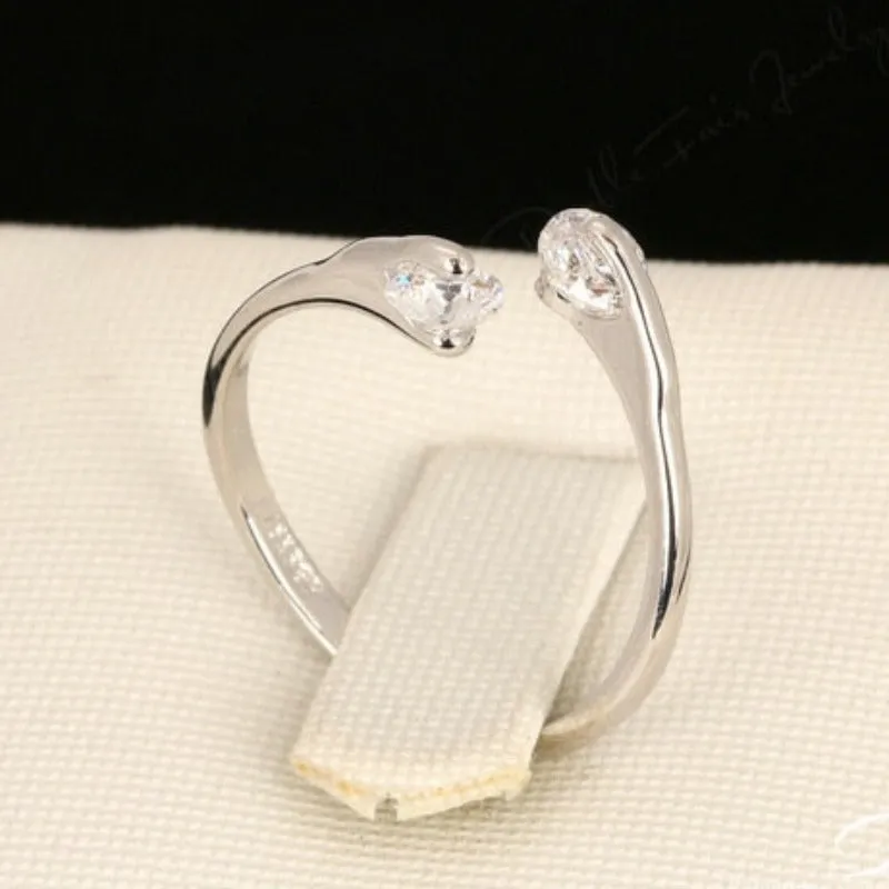 Unique White Sapphire Engagement Ring Women 14K Rose Gold Jewelry