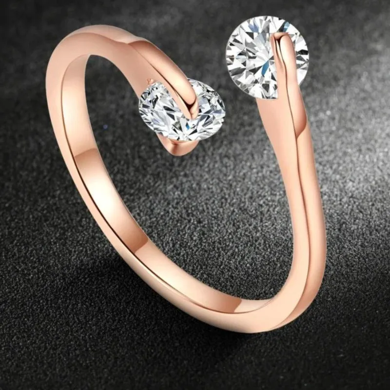 Unique White Sapphire Engagement Ring Women 14K Rose Gold Jewelry