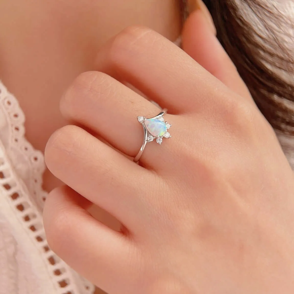 V-shaped Beautiful Opal Ring for Women