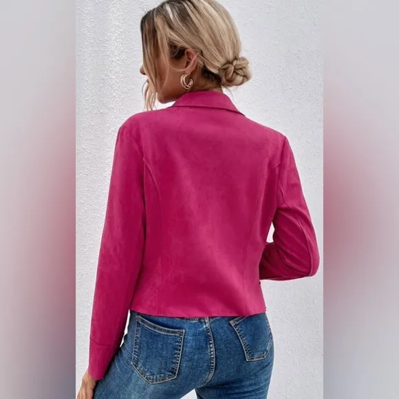 Vegan suede motorcycle jacket moto boho hot pink