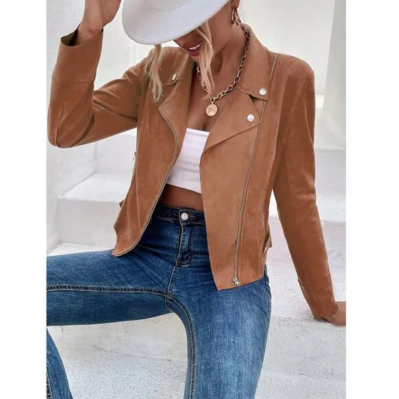 Vegan suede motorcycle jacket moto boho hot pink