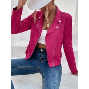 Vegan suede motorcycle jacket moto boho hot pink