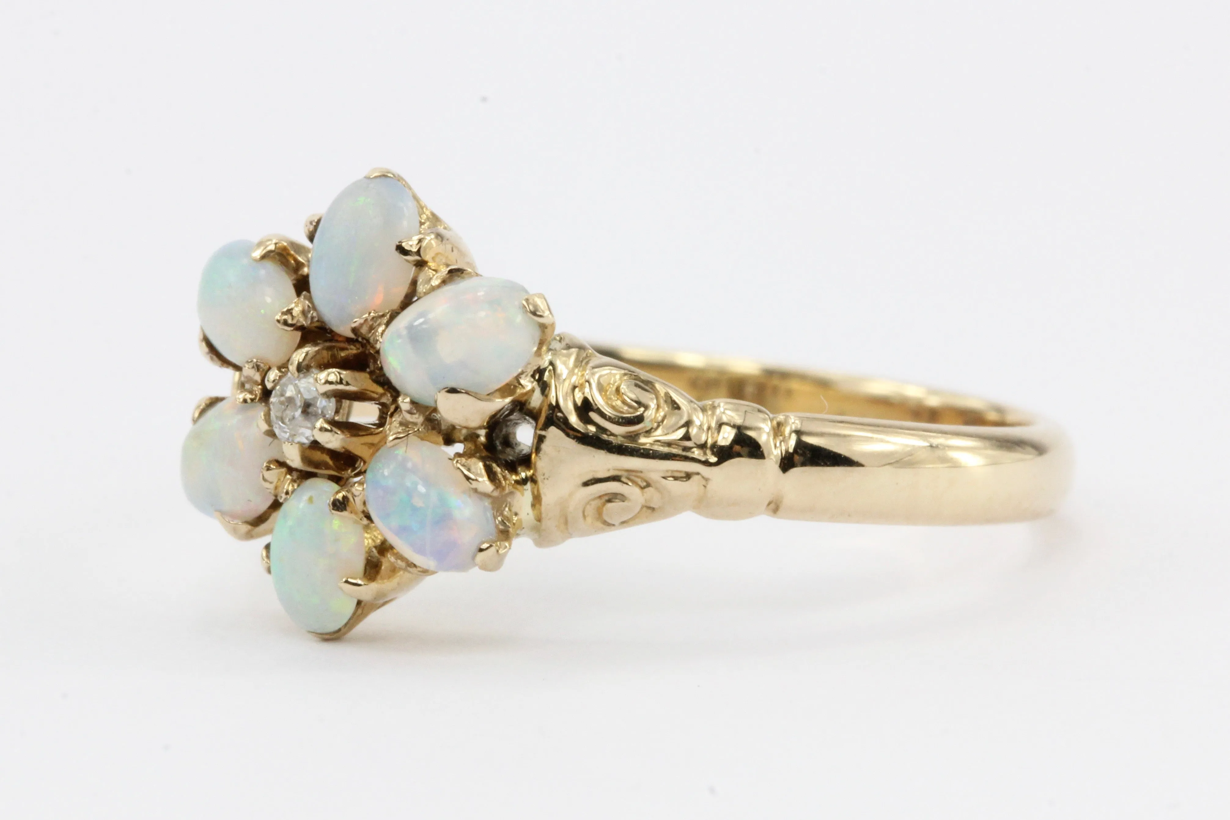 Victorian 10K Gold Opal & Diamond Ring c.1890's by  M.B. Bryant & Co