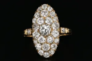 Victorian 18K Yellow Gold 2.33 Carat Total Weight Diamond Navette Ring