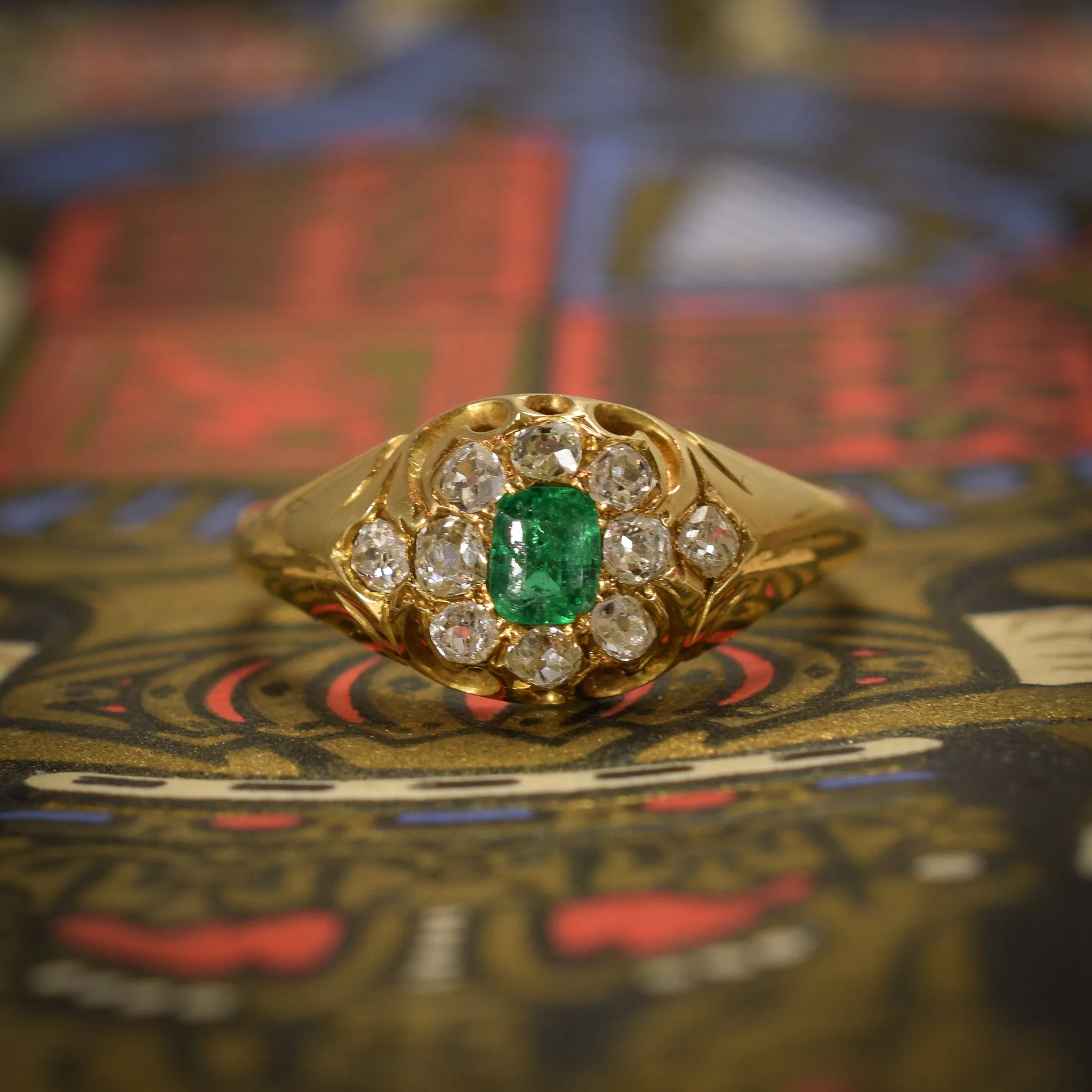 Victorian Emerald & Diamond Cluster Ring