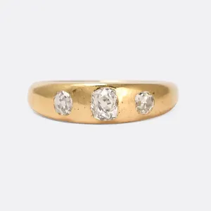 Victorian Old Mine Cut Diamond Three-Stone Gypsy Ring