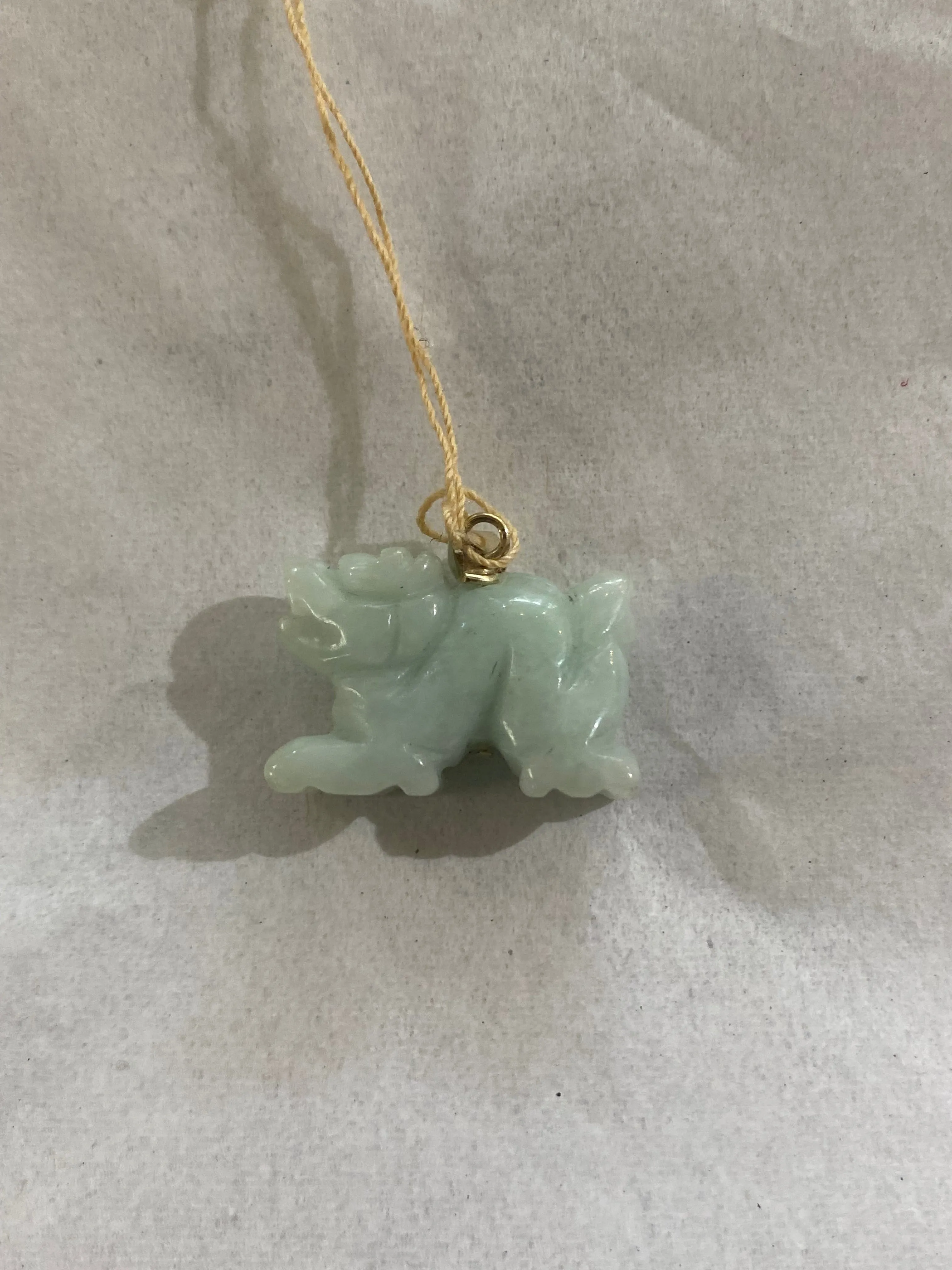 Vintage 14K Gold and Carved Celadon Green Jade Dragon Charm or Pendant