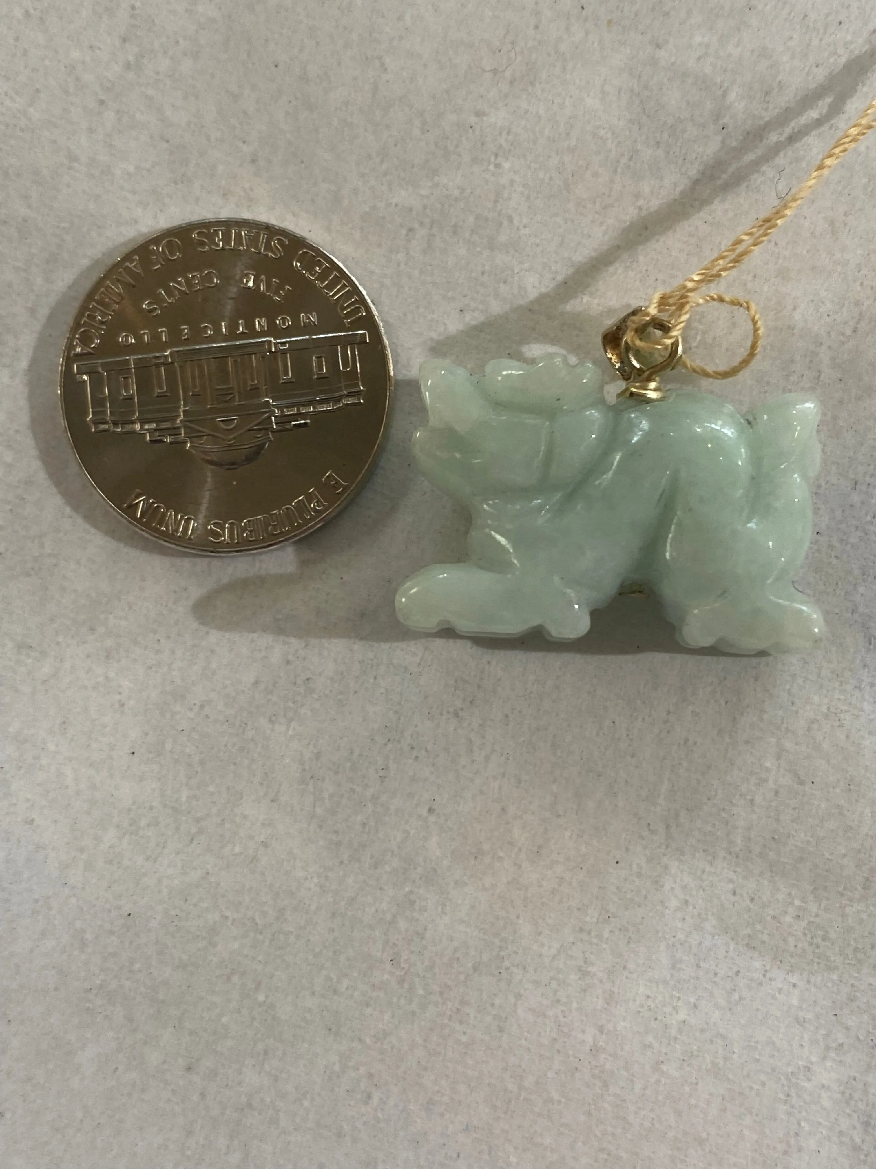 Vintage 14K Gold and Carved Celadon Green Jade Dragon Charm or Pendant