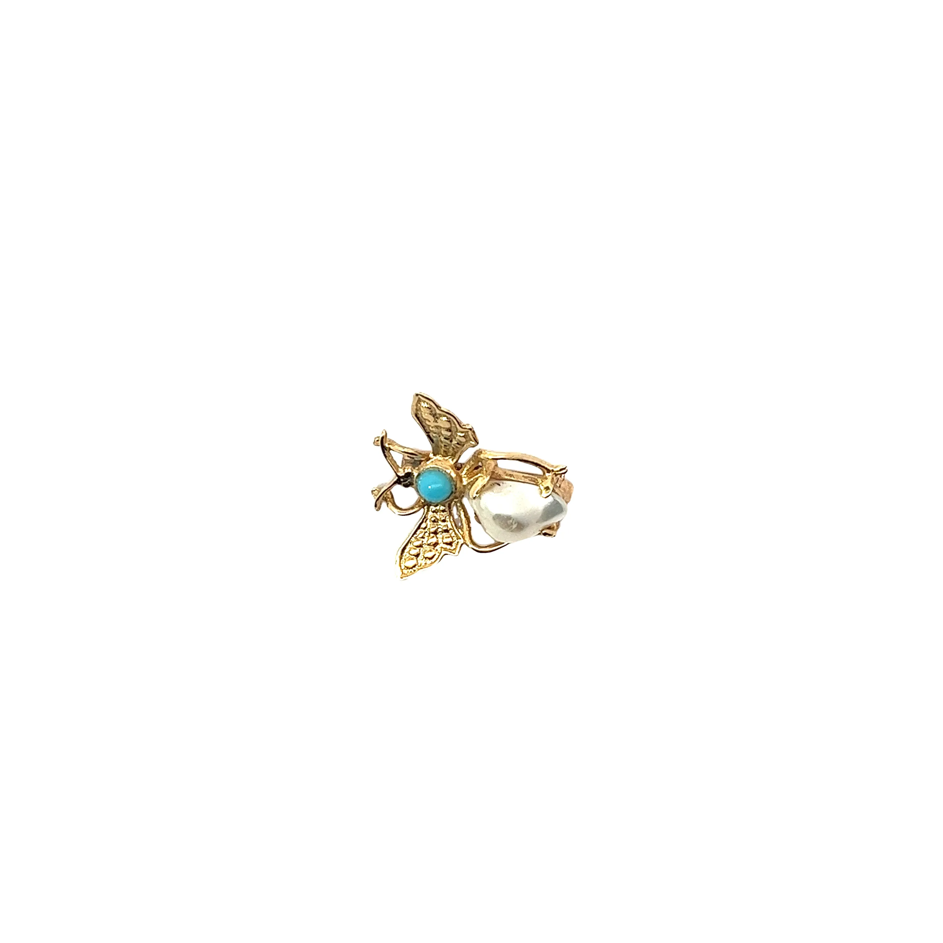 Vintage 14k yellow Gold Turquoise and Pearl Brooch