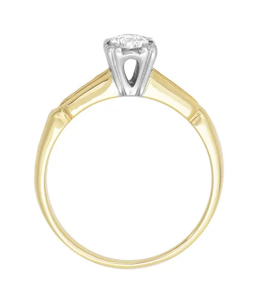Vintage 1940's Heirloom Old European Cut Diamond Ring in Two-Tone 14 Karat Gold
