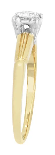 Vintage 1940's Heirloom Old European Cut Diamond Ring in Two-Tone 14 Karat Gold