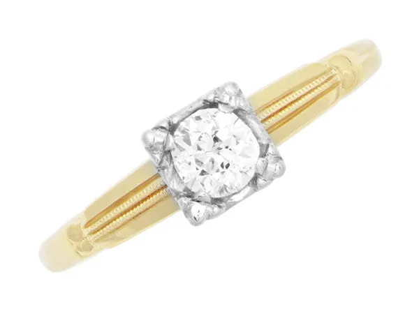 Vintage 1940's Heirloom Old European Cut Diamond Ring in Two-Tone 14 Karat Gold