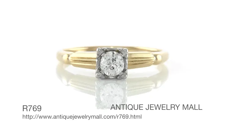 Vintage 1940's Heirloom Old European Cut Diamond Ring in Two-Tone 14 Karat Gold