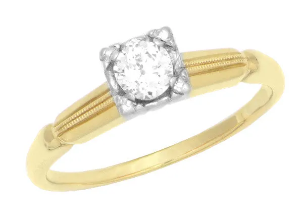 Vintage 1940's Heirloom Old European Cut Diamond Ring in Two-Tone 14 Karat Gold