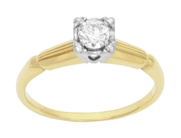 Vintage 1940's Heirloom Old European Cut Diamond Ring in Two-Tone 14 Karat Gold