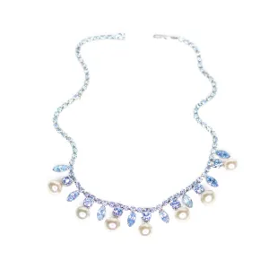 Vintage Art Deco Blue Rhinestone and Pearl Necklace