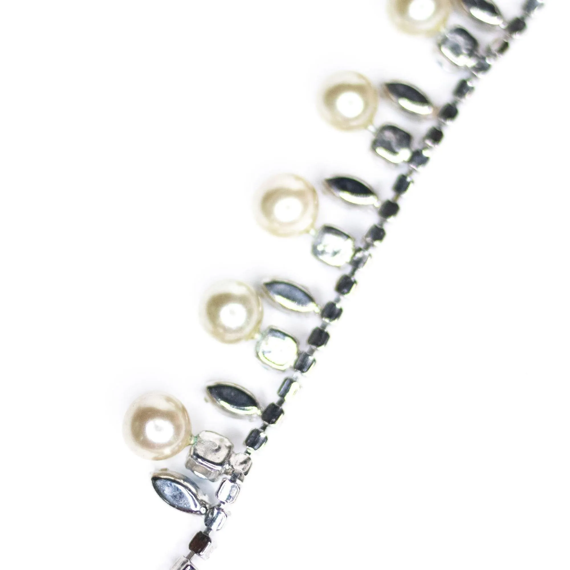 Vintage Art Deco Blue Rhinestone and Pearl Necklace