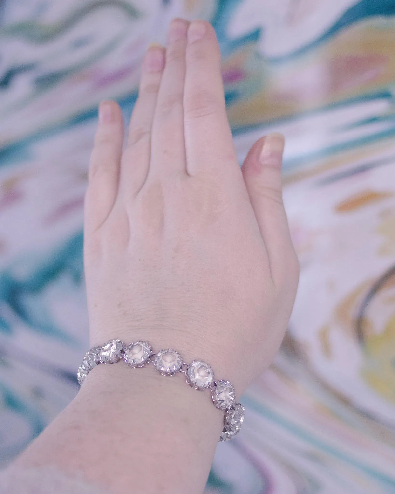 Vintage Art Deco Cut Crystal Bezel Set Bracelet
