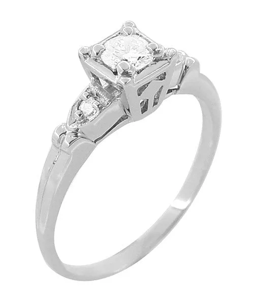 Vintage Art Deco Filigree Illusion Diamond Engagement Ring in Platinum