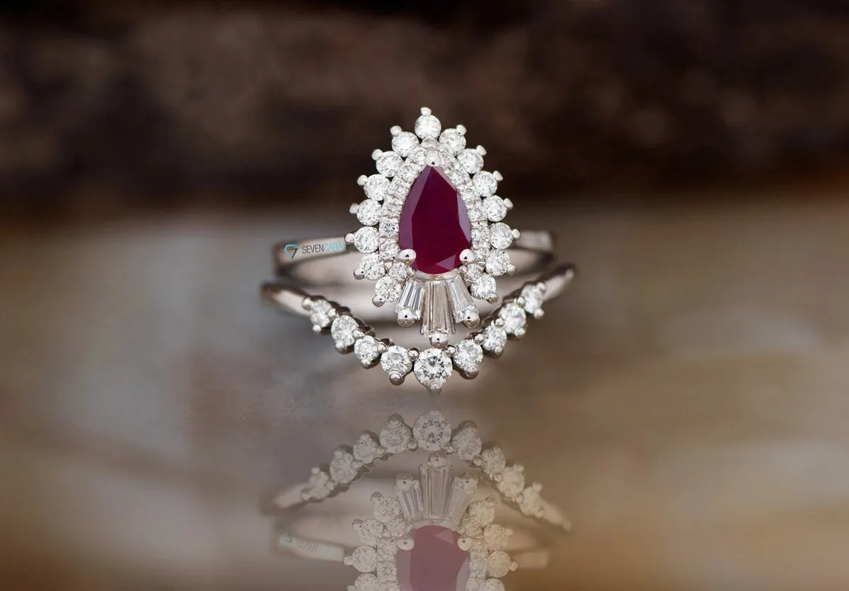 Vintage Bridal sets wedding ring-Cluster wedding ring set-Diamond vintage engagement ring-alternative wedding ring-Platinum engagement ring