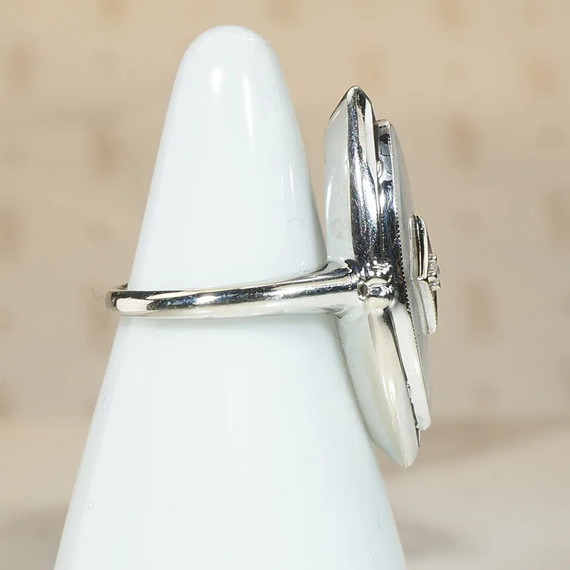 Vintage Camphor Glass Marquis White Gold Ring