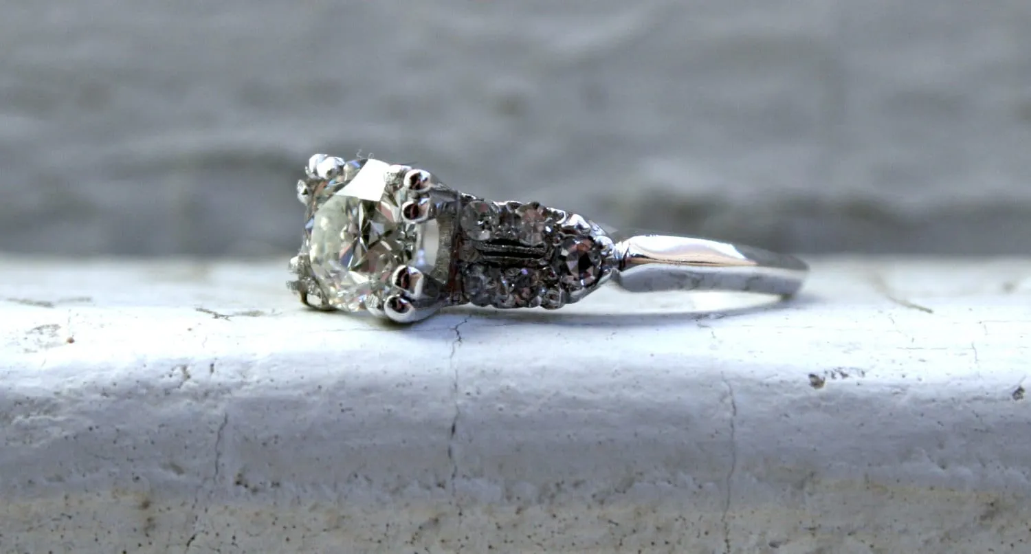 Vintage Deco Platinum Diamond Engagement Ring with GIA cert - 1.02ct.