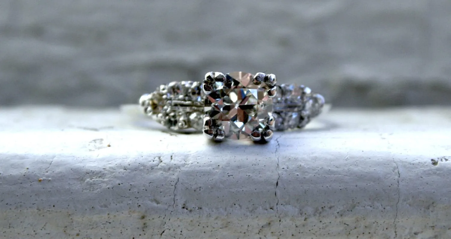 Vintage Deco Platinum Diamond Engagement Ring with GIA cert - 1.02ct.