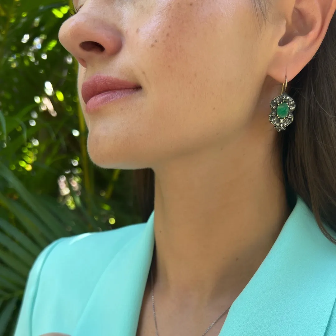 Vintage Diamond Emerald Earring