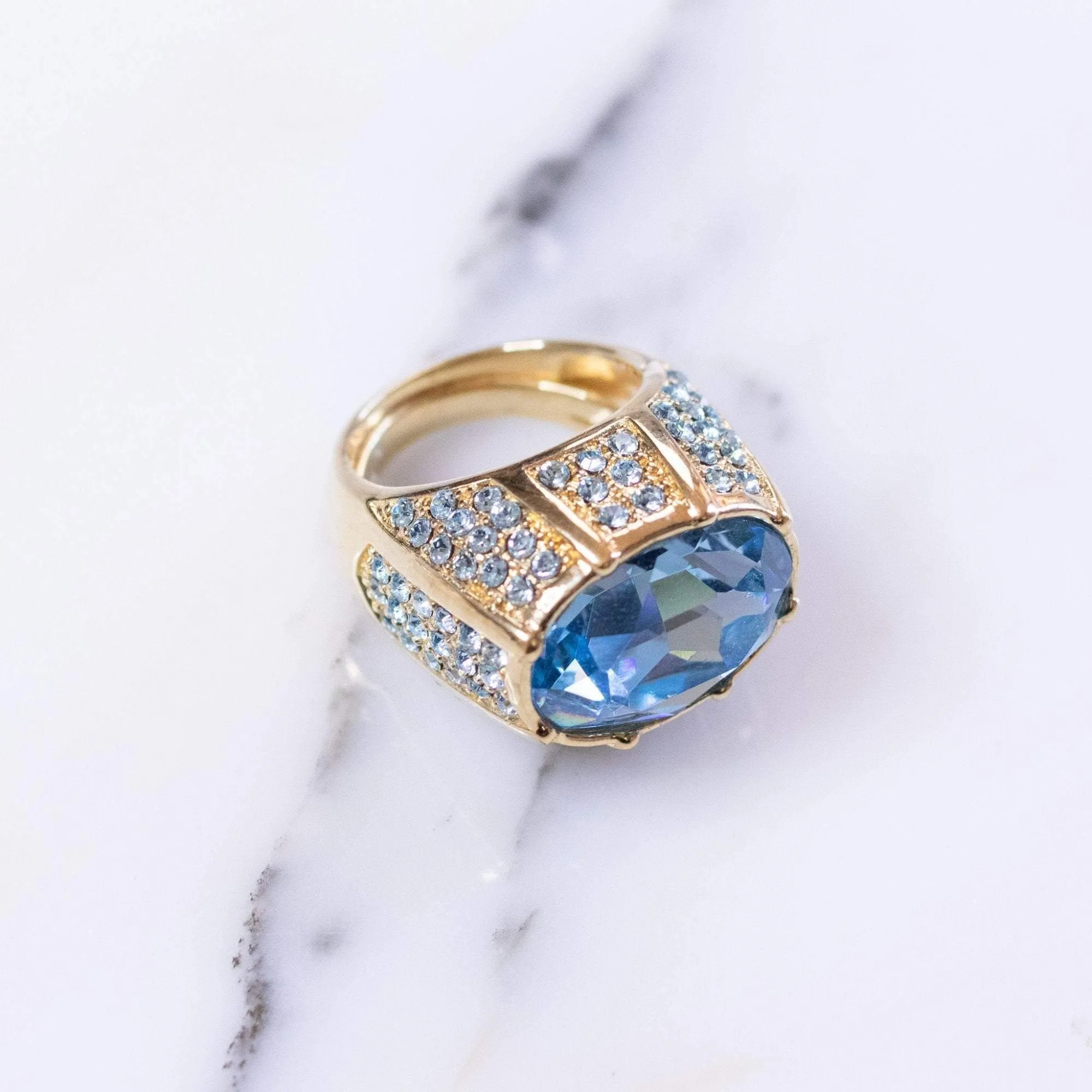 Vintage Kenneth Jay Lane Blue Crystal and Pave Statement Ring