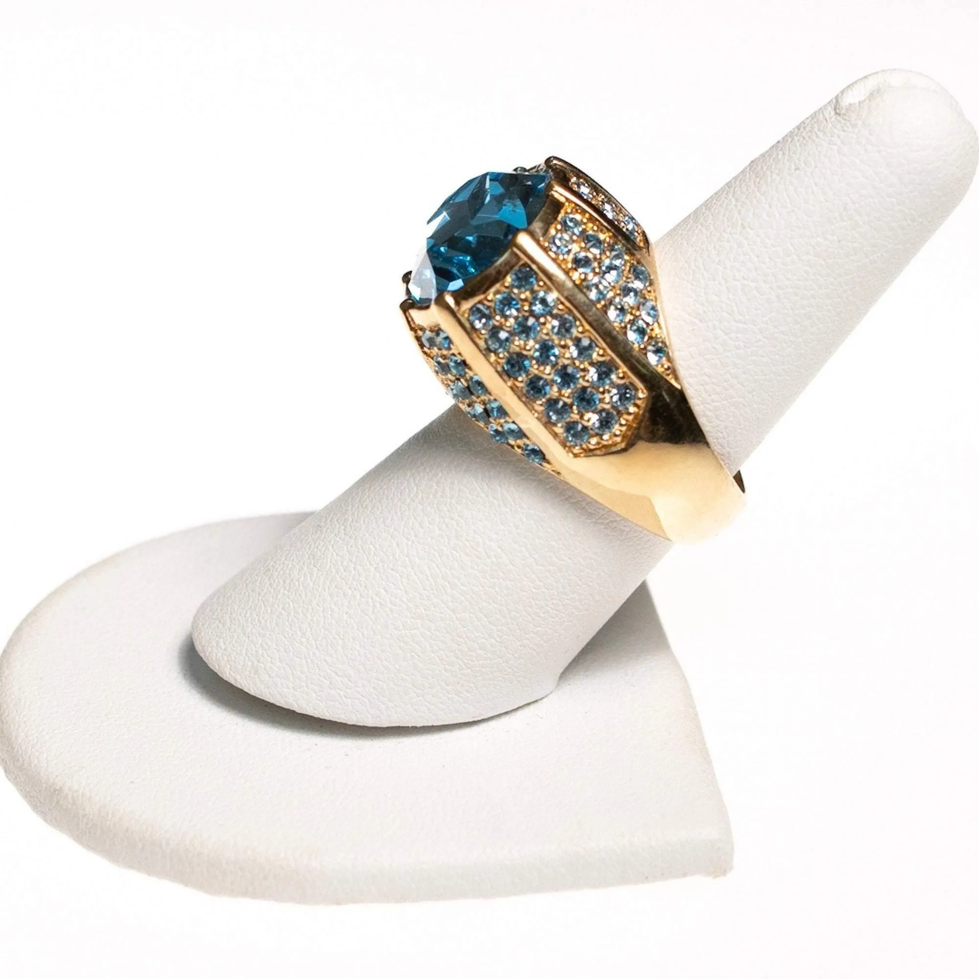 Vintage Kenneth Jay Lane Blue Crystal and Pave Statement Ring