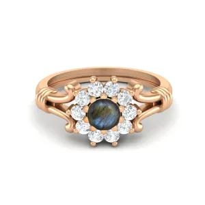 Vintage Labradorite Engagement Ring 925 Sterling Silver Wedding Ring