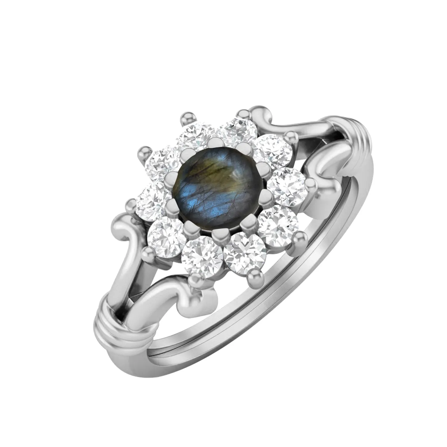 Vintage Labradorite Engagement Ring 925 Sterling Silver Wedding Ring