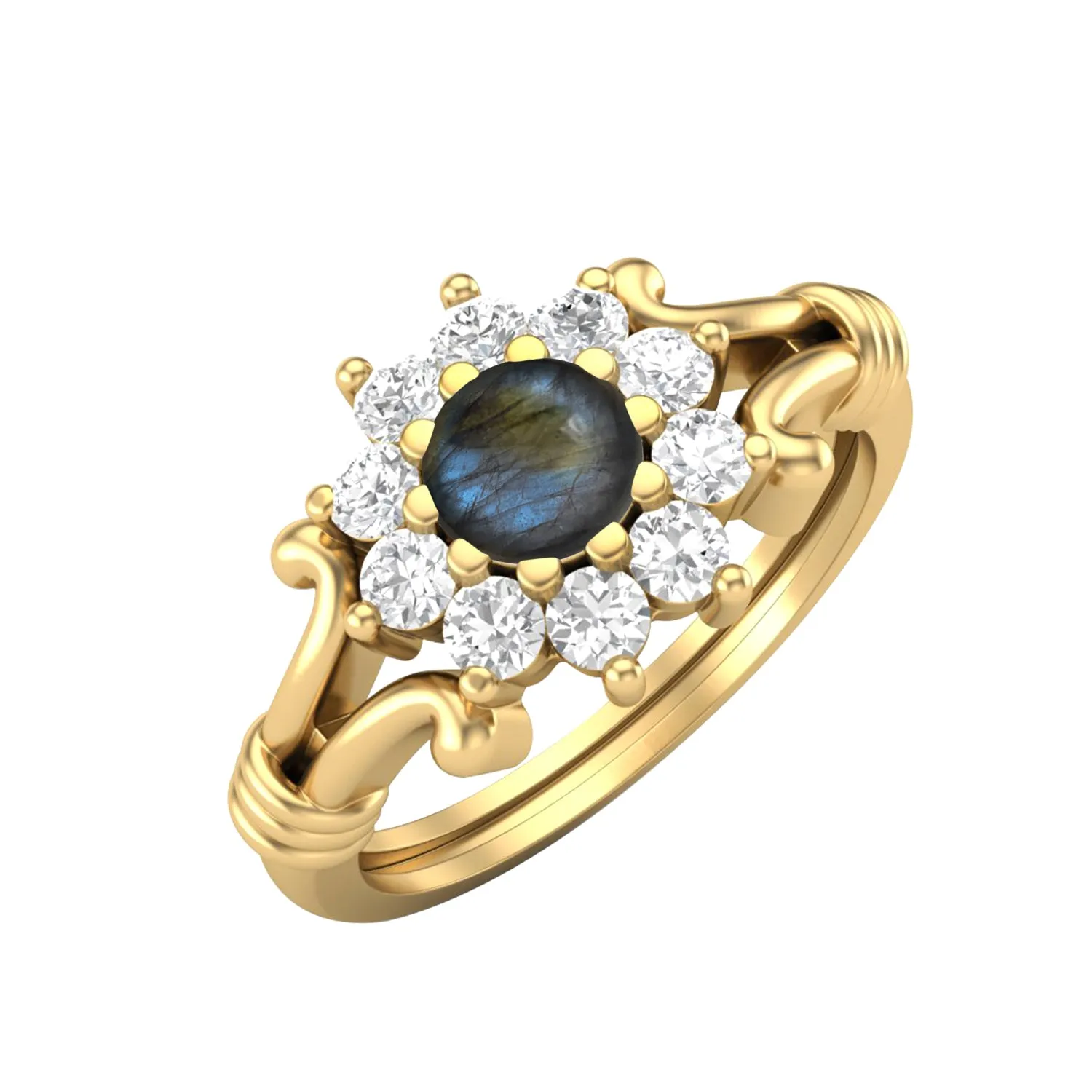 Vintage Labradorite Engagement Ring 925 Sterling Silver Wedding Ring
