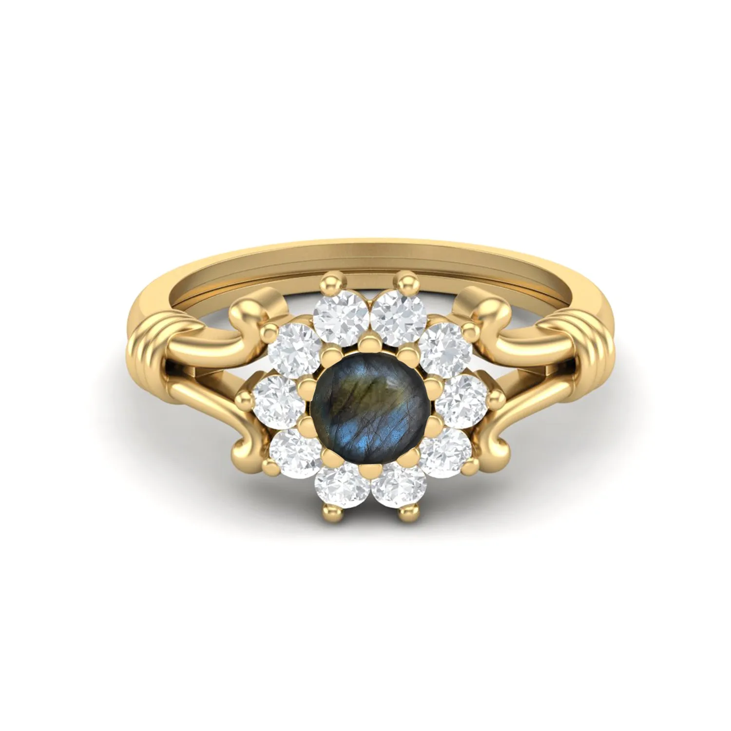 Vintage Labradorite Engagement Ring 925 Sterling Silver Wedding Ring
