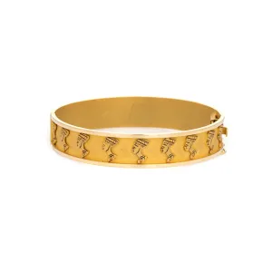 Vintage Nefertiti Bracelet 18k Yellow Gold Egyptian Jewelry 7" Bangle Estate