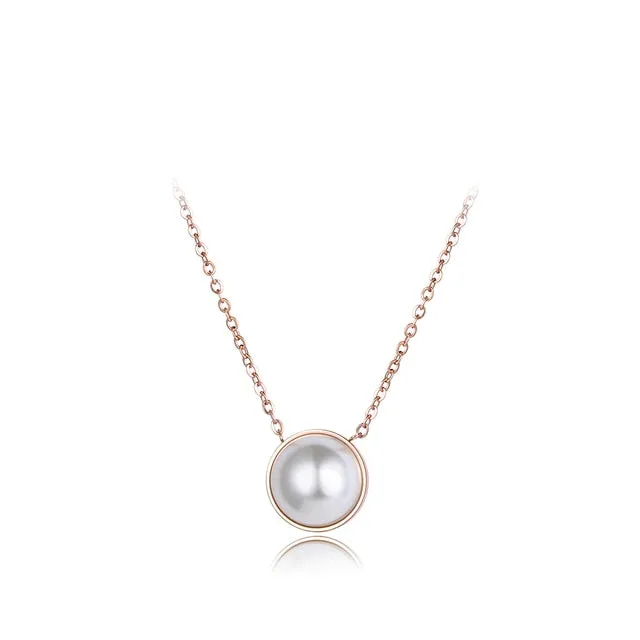 Vintage Pearl Wedding Jewelry Set Necklace Earrings Rings Rose Gold For Women