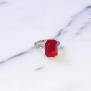 Vintage Red Emerald Cut Crystal Cocktail Statement Ring