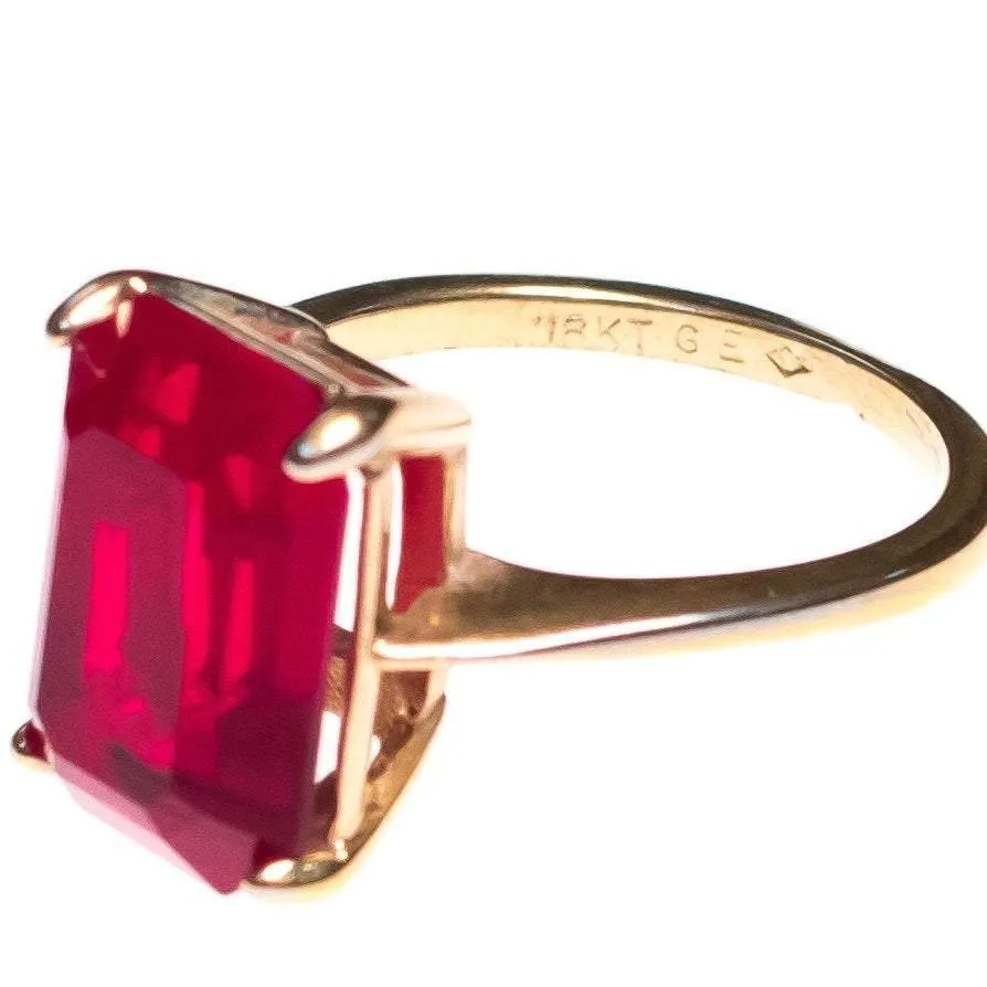 Vintage Red Emerald Cut Crystal Cocktail Statement Ring
