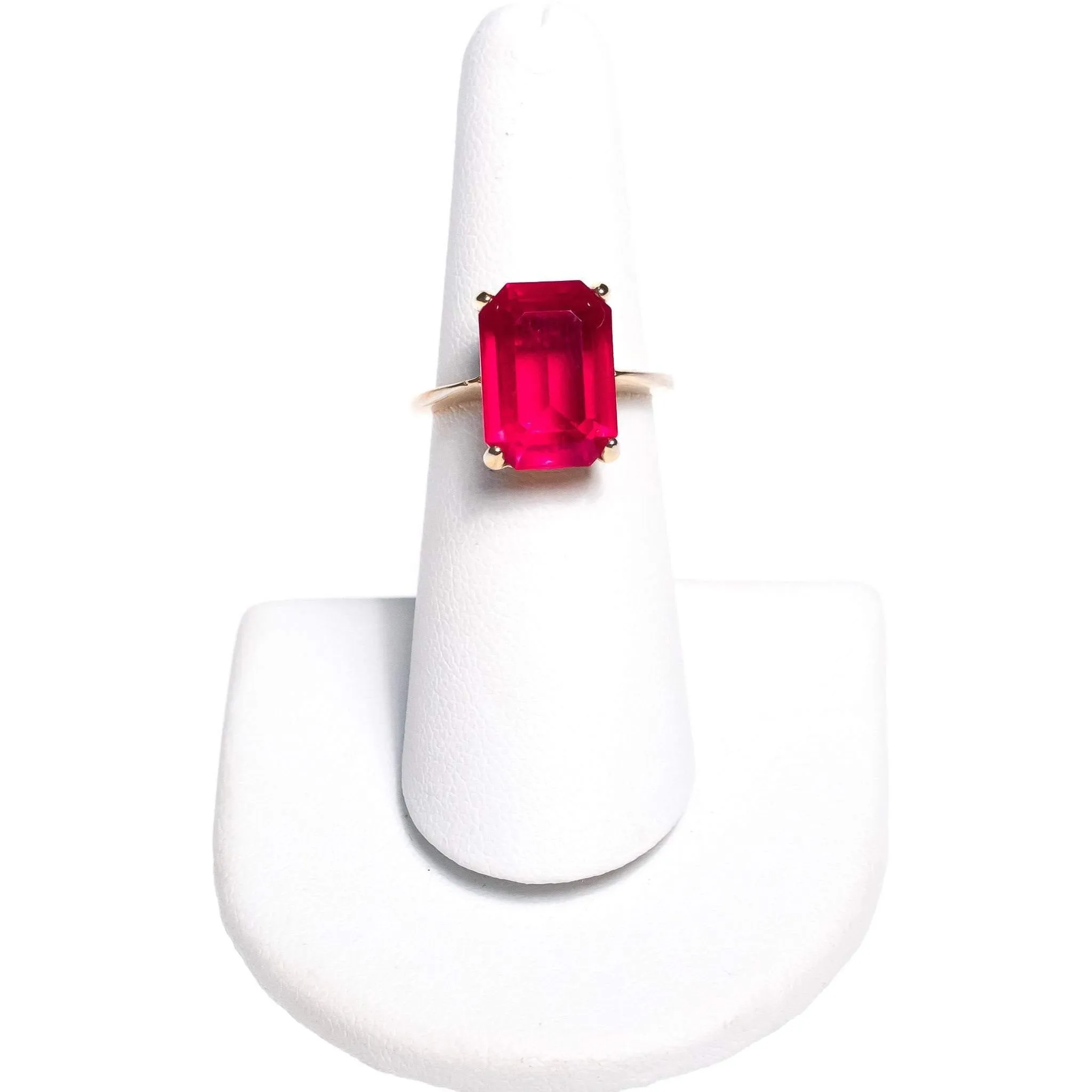 Vintage Red Emerald Cut Crystal Cocktail Statement Ring