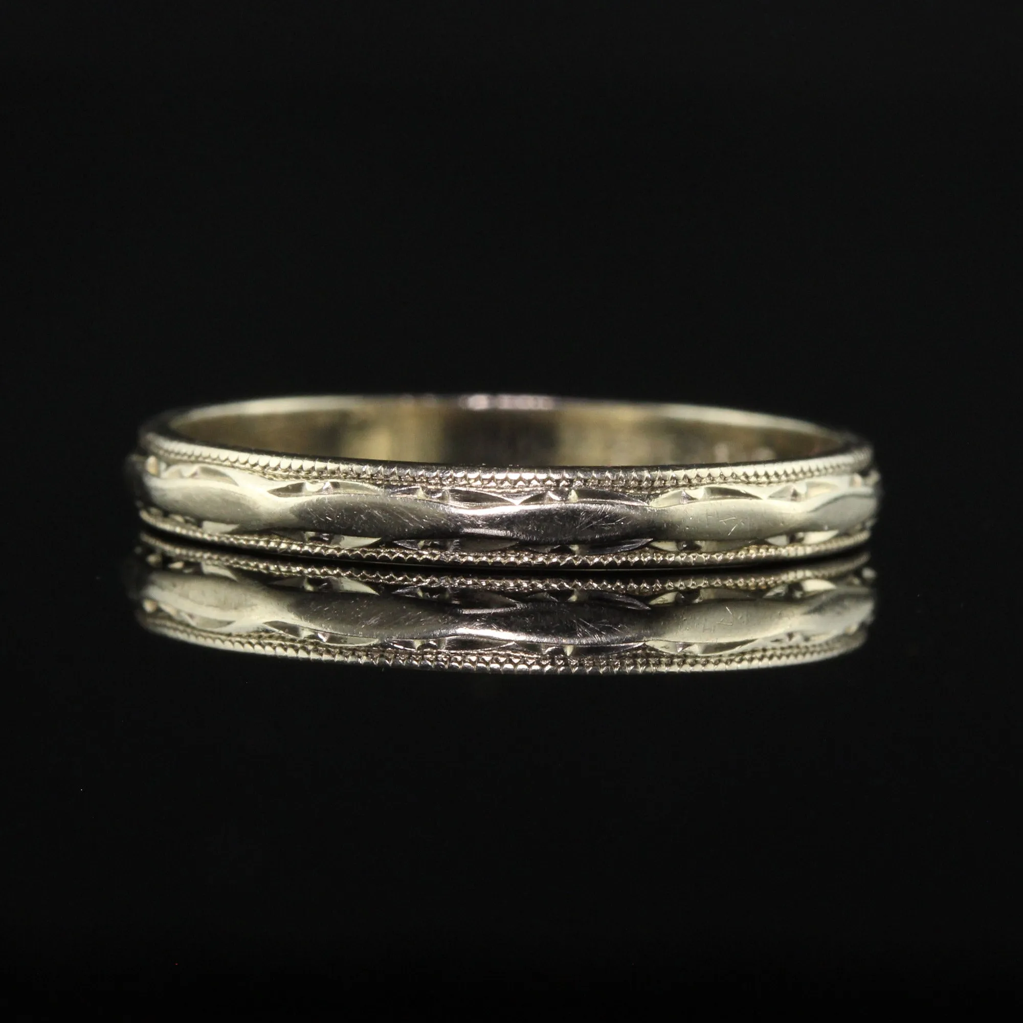 Vintage Retro Everlove 14K White Gold Engraved Wedding Band - Size 6