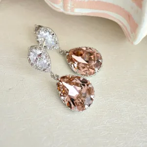 Vintage Rose Swarovski Crystal Teardrop Bridal Earrings, Blush Crystal Drop Wedding Earrings. Bridemaids Jewelry. Blush Bridal Wedding.