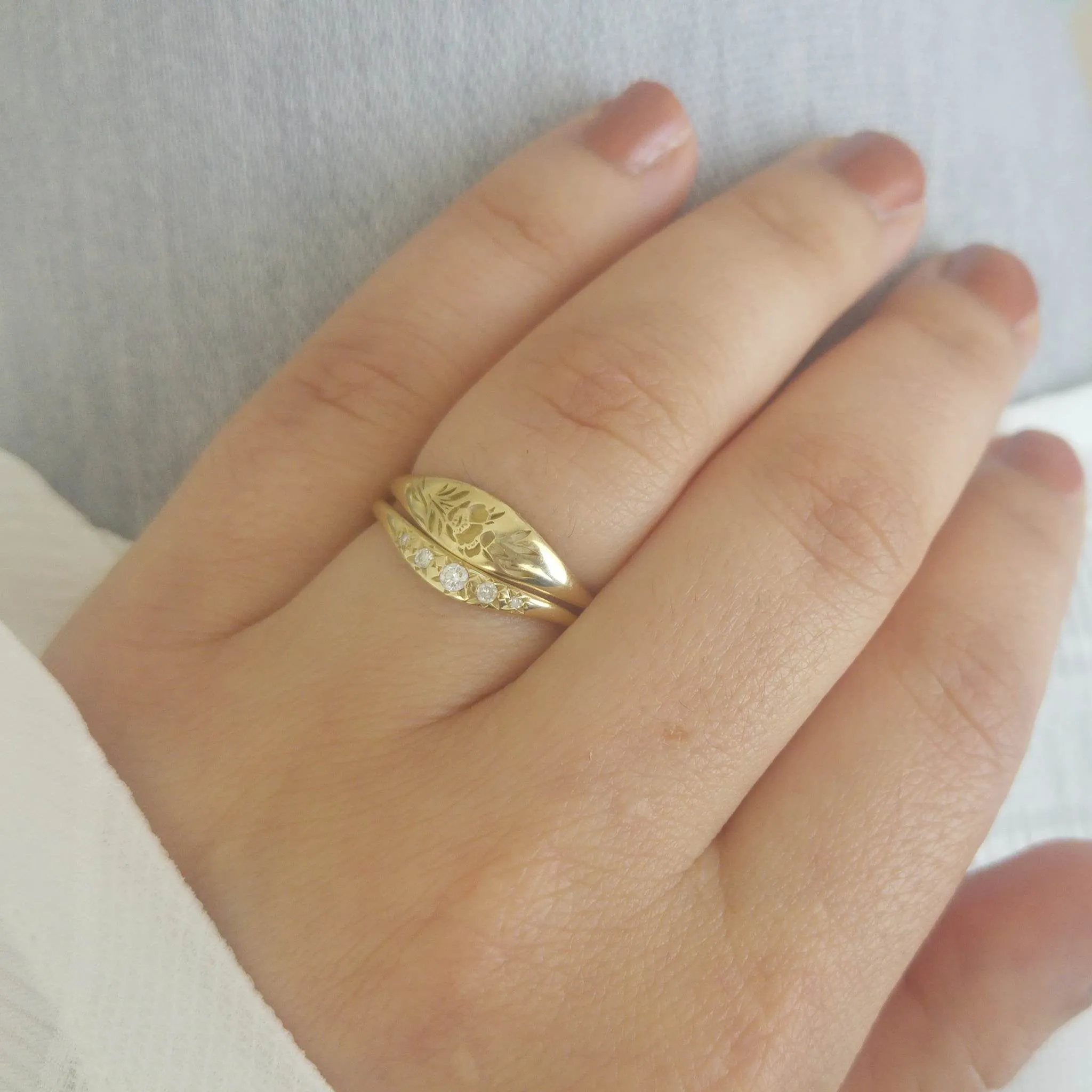 Vintage style engagement and wedding rings, unique diamond wedding ring set, unique engagement and wedding ring set, 14k floral wedding ring