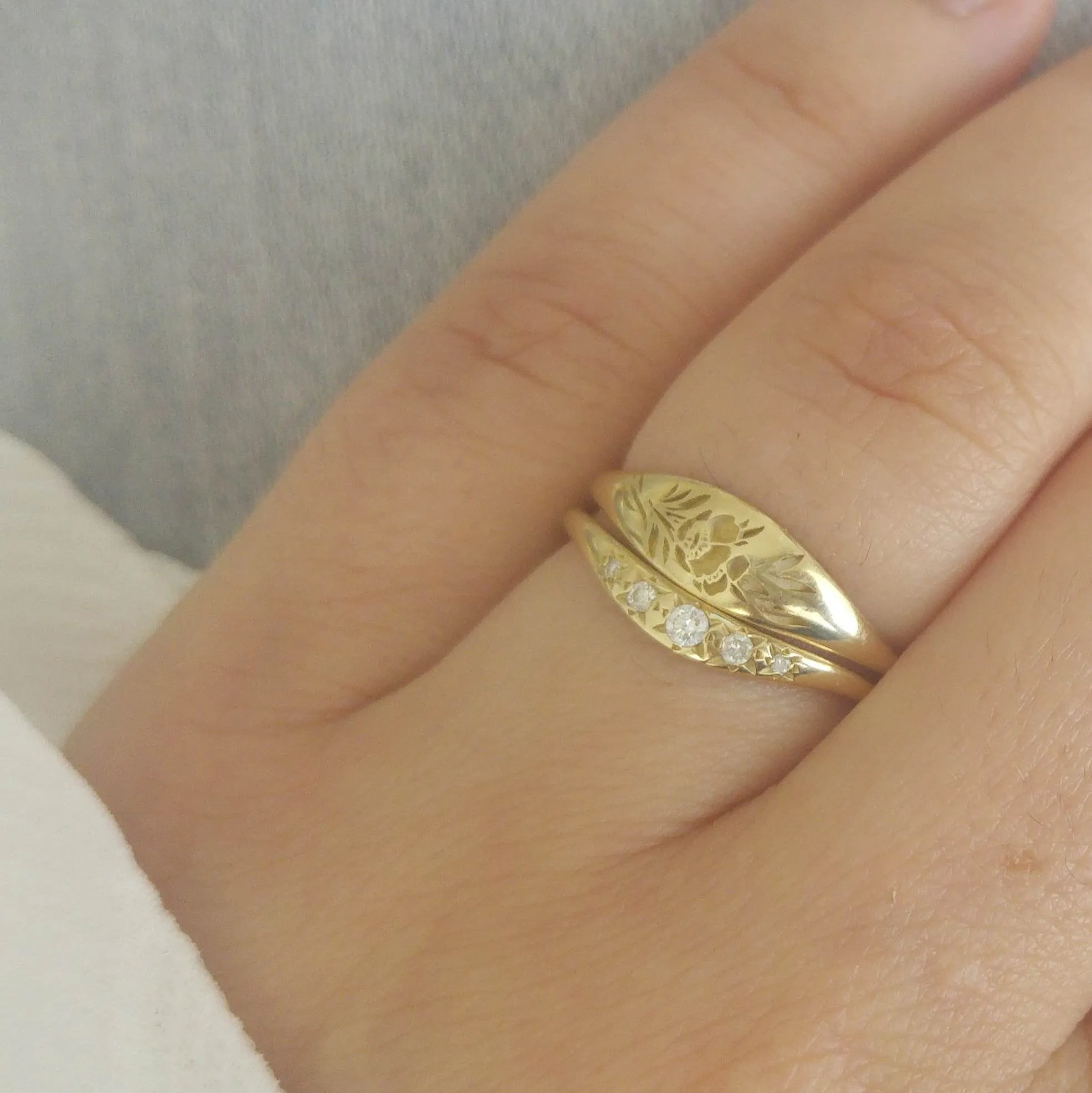 Vintage style engagement and wedding rings, unique diamond wedding ring set, unique engagement and wedding ring set, 14k floral wedding ring