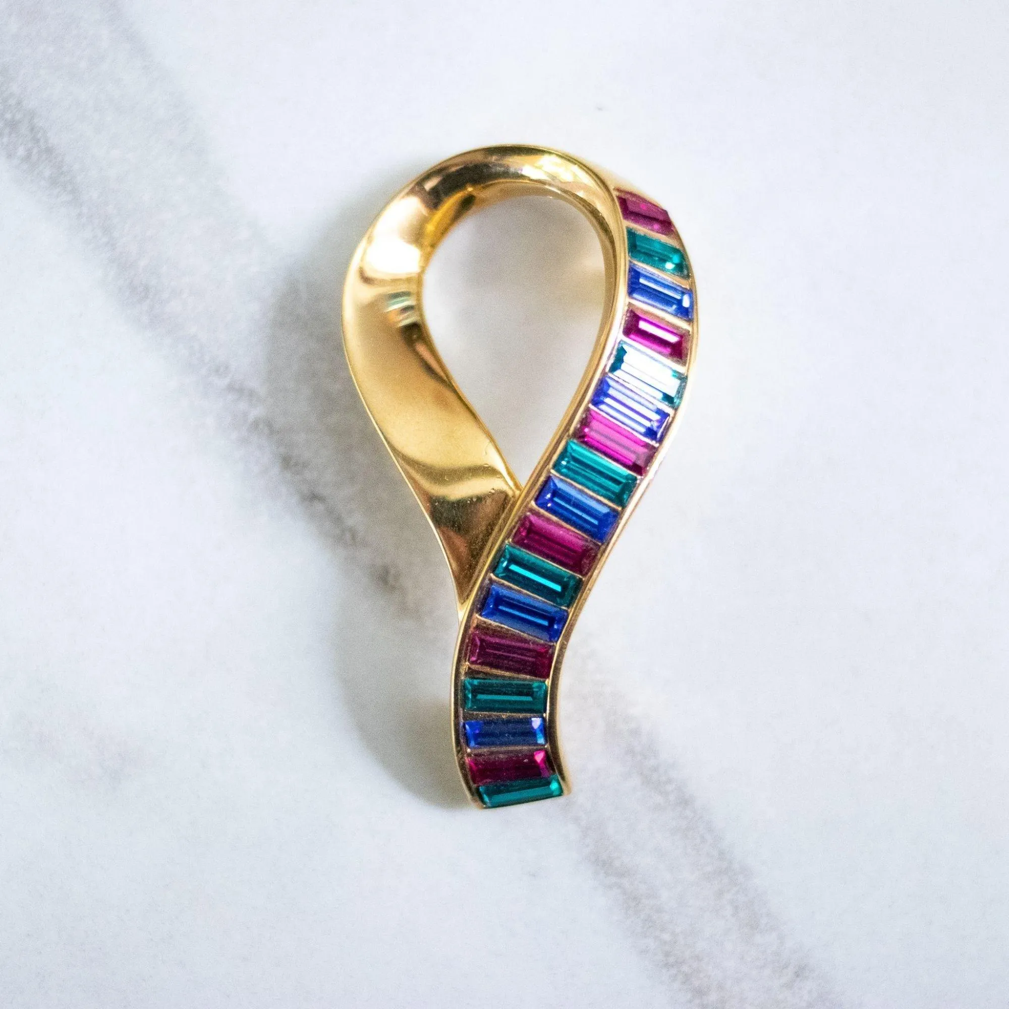 Vintage Swarovski Jewel Tone Baguette Rhinestone Brooch