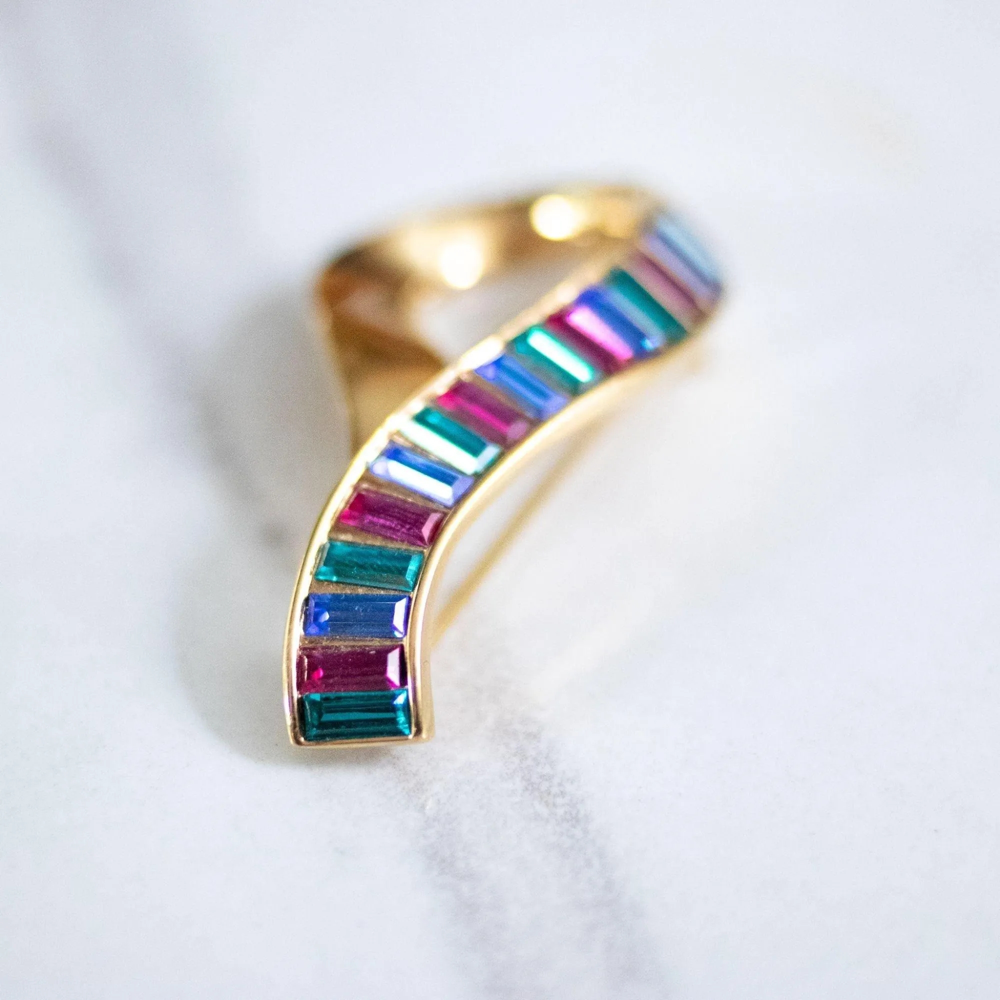 Vintage Swarovski Jewel Tone Baguette Rhinestone Brooch