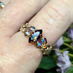 Vitrail Dark Vintage Swarovski Crystal Handmade Ring 14K GF US Size 9