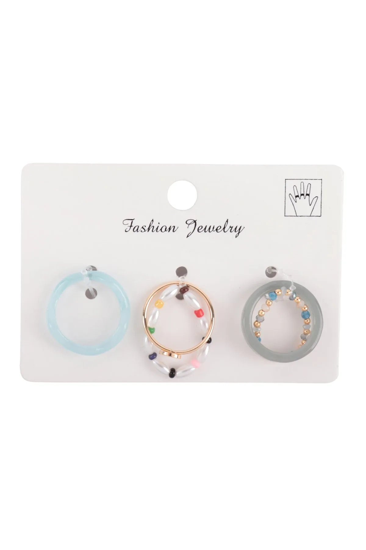 WAVY RESIN BEADED ELASTIC ASSORTED 5PCS RING SET